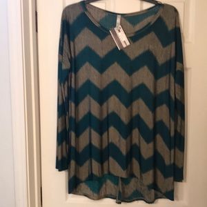 Stitches to Britches Teal and Gray chevron tunic top NWT Semi sheer long sleeve